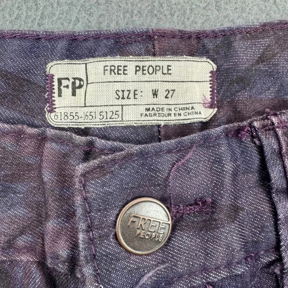 Free People Jeans Women 27 Purple Geometric Ikat Pattern Skinny Slim Boho Indigo